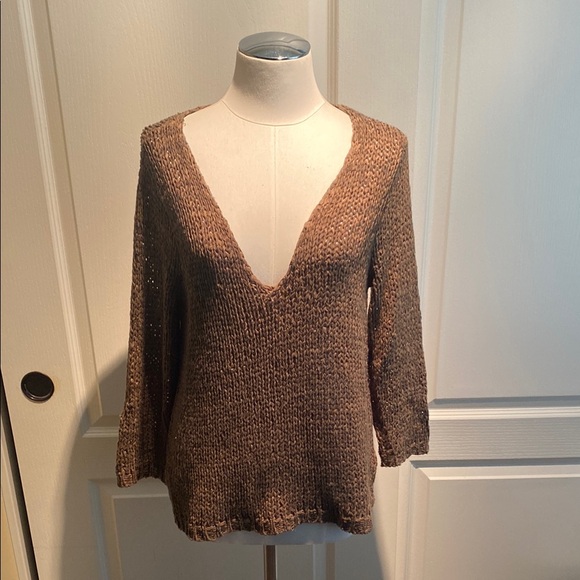H&M Sweaters - H&M Brown V-Neck Sweater with Long Sleeves and Relaxed Fit